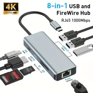 HUB MULTIPUERTO TIPO C A USB DUAL 8 EN 1 HDMI RJ45